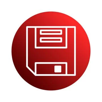 Classic floppy disk representation on red background depicting data storage.. Illustrazione stock