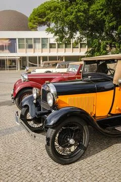 Classic Ford Model A in Phaeton version on cobblestone road Stock Photos
