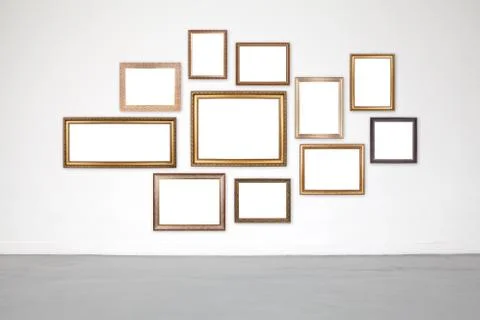 Classic frame on white cement wall in showroom and gallery. Stock Photos