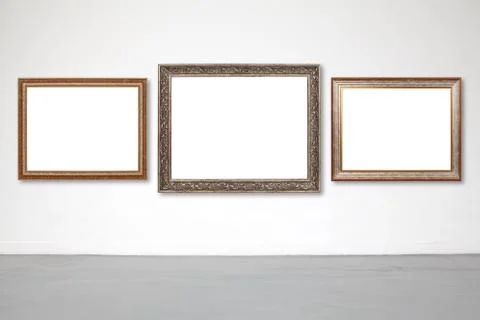 Classic frame on white cement wall in showroom and gallery. Stock Photos