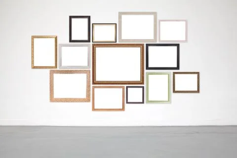 Classic frame on white cement wall in showroom and gallery. Stock Photos
