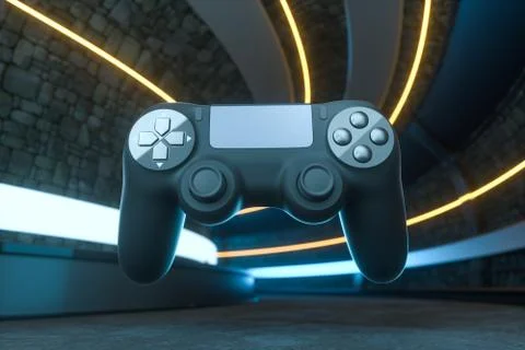 Classic game pad with dark background, 3d rendering. Stock Illustration