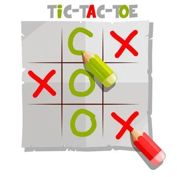 Classic Game TIC TAC TOE UI with pensils-cursor. Board game, logic game for y Stock Illustration