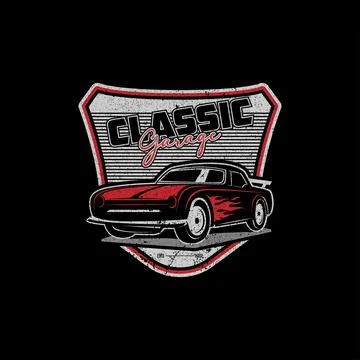 Classic Garage rustic Logo shield, automotive repair modification template wi Illustrazione stock