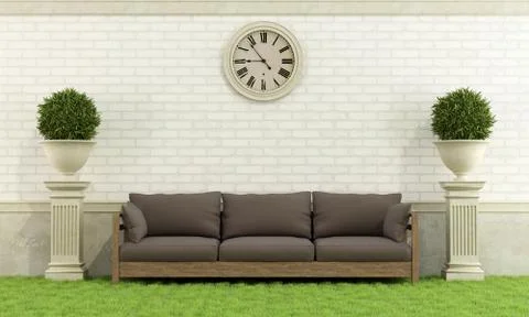 Classic garden with sofa Stock Illustration