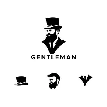 Classic gentleman with beard monogram logo Stock Illustration