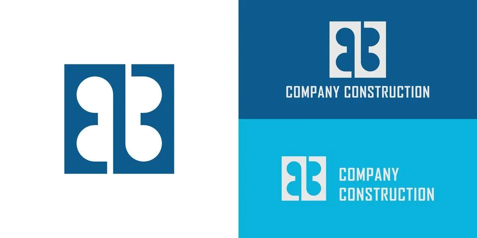 Classic geometric square E or EE logo letter design concept in blue color Stock Illustration