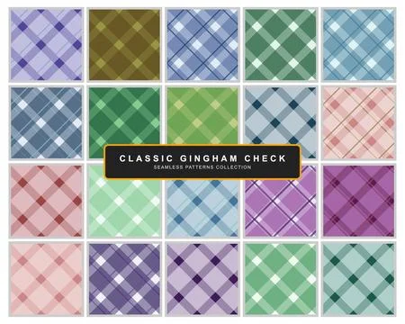 Classic gingham check seamless plaid textile patterns grid in multiple soft.. Stock Illustration