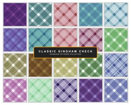 Classic gingham checkered fabric seamless backgrounds multicolored diagonal.. Stock Illustration