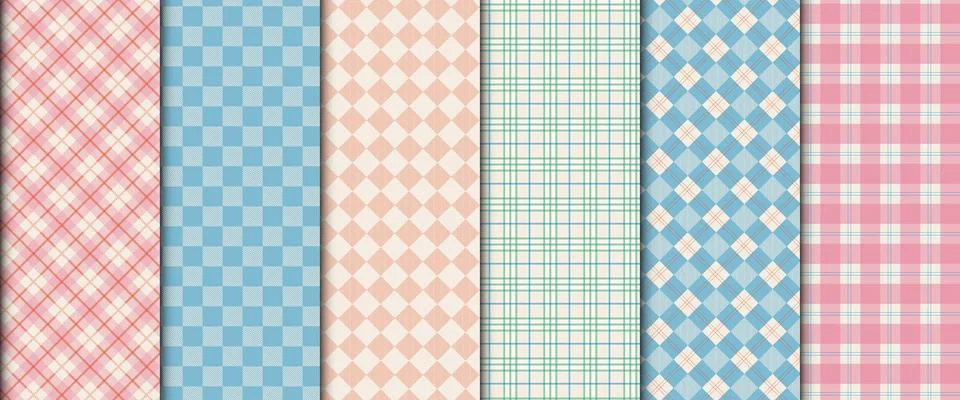 Classic gingham plaid pattern set. Plaid design for for fabric, wrapping pa.. 스톡 일러스트