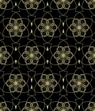 Classic gold patterns on black background, seamless patterns in damask style Stock Illustration