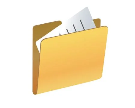 Classic gradient yellow computer file folder icon with document Stock Illustration