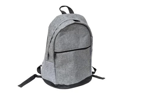 Classic gray backpack isolated on white, side view Stock Photos