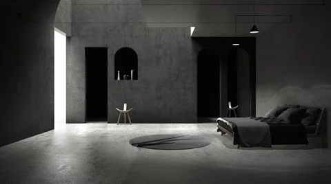 Classic gray concrete interior space, sun light that cast shadow on the wall  Ilustración de archivo