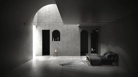 Classic gray concrete interior space, sun light that cast shadow on the wall  Illustrazione stock
