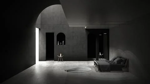 Classic gray concrete interior space, sun light that cast shadow on the wall  Ilustración de archivo