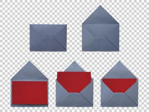 Classic gray paper envelope set with blank red insert for holiday festive c.. Stock Photos