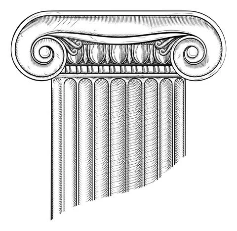 Classic Greek Roman Column Ionic Pillar Woodcut Stock Illustration