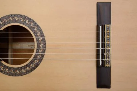 Classic guitar bridge, saddle, string Stock Photos