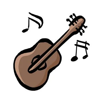 Classic guitar with music note vector illustration sketch hand drawn with bla 库存插图