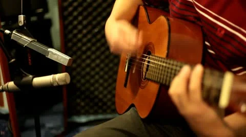 Classic guitar recording in studio Stock Footage 10681369