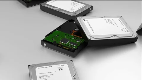 Classic Hard Disks Falling and Colliding Stock Footage 83084684