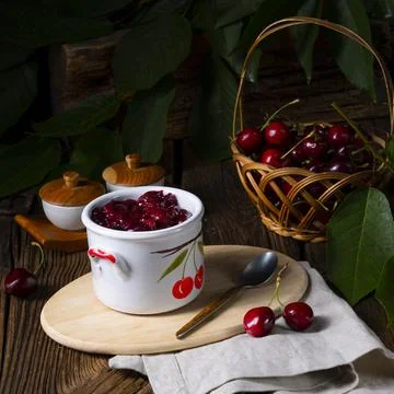 Classic homemade cherry jam Stock Photos