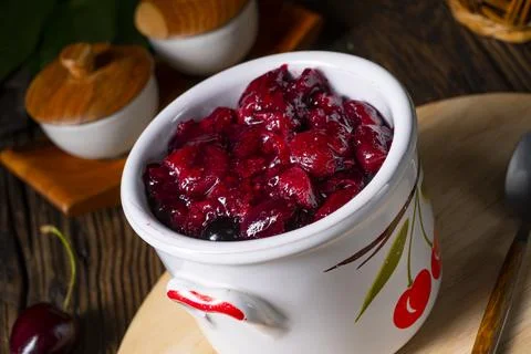 Classic homemade cherry jam Stock Photos