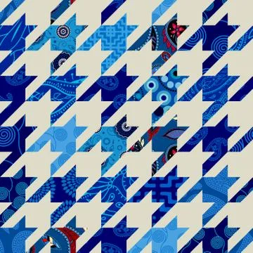 Classic Hounds-tooth pattern in a patchwork collage style. Illustrazione stock