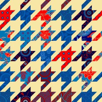 Classic Hounds-tooth pattern in a patchwork collage style. Illustrazione stock