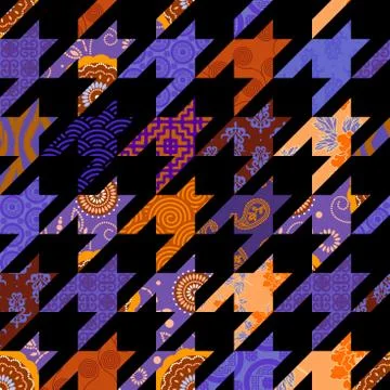Classic Hounds-tooth pattern in a patchwork collage style. Illustrazione stock