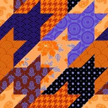 Classic Hounds-tooth pattern in a patchwork collage style. Stock Illustration