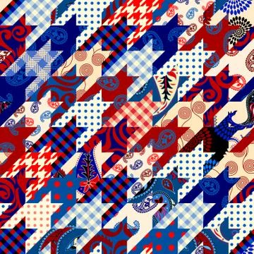 Classic Hounds-tooth pattern in a patchwork collage style. Illustrazione stock