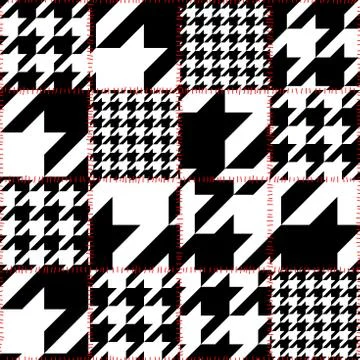 Classic Hounds-tooth pattern in a patchwork collage style. Illustrazione stock