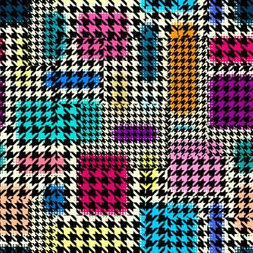 Classic Hounds-tooth pattern in a patchwork collage style. Illustrazione stock