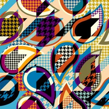 Classic Hounds-tooth pattern in a patchwork collage style. Illustrazione stock