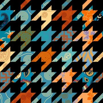 Classic Hounds-tooth pattern in a patchwork collage style. Stockillustratie