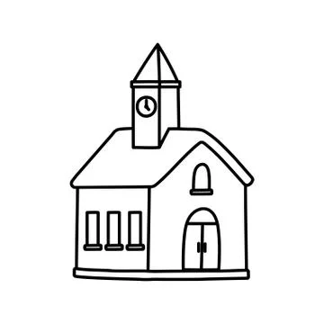 Classic house facade clock tower icon thick line Stock Illustration