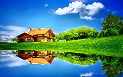 A Classic House in the Middle of the Green Forest Stock Photos