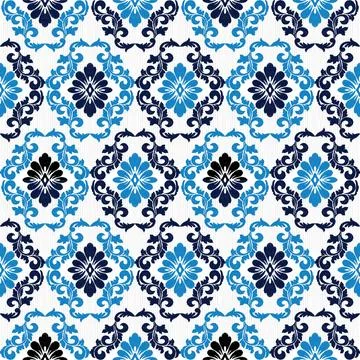 Classic ikat seamless damask pattern featuring ornate floral motifs Stock Illustration