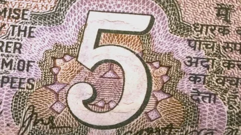Classic Indian Five Rupee Bill Money Transaction Video (Macro View) 4K Video stock 318200036