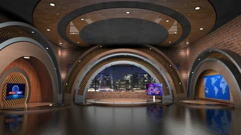 Classic indoor 3D virtual studio Stock Footage 155075755