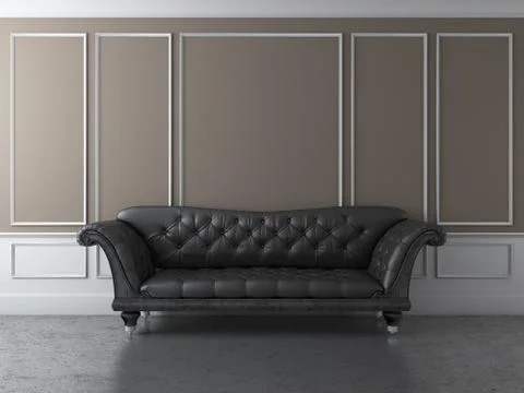 Classic interior with black sofa Stock Illustration