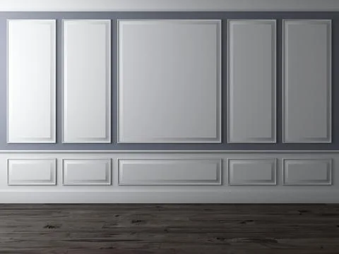 Classic interior with blue wall and wooden floor Ilustração Stock