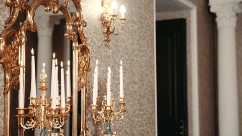 Classic interior with candlestick and mirror Video stock 99560795