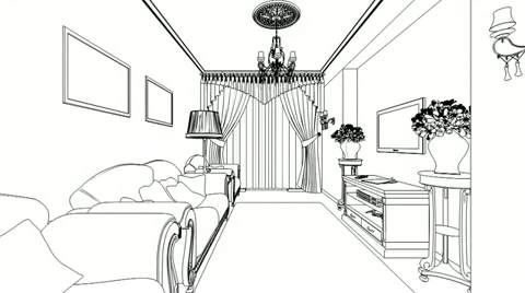 Classic interior creation, wireframe Stock Footage