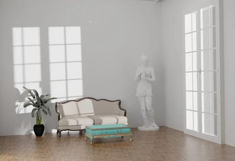 Classic interior design for wall mock-up. Representation in 3D Stock Photos