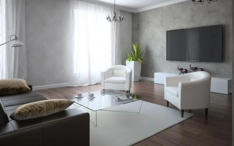 Classic interior with leather sofa Stock Illustration