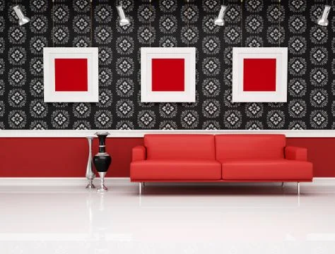 Classic interior with modern red couch Stock Illustration