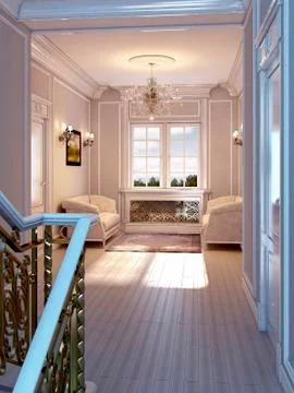 Classic interior staircase hall Stock Illustration
